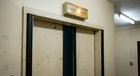 Older lift car operating panel missing tactile and Braille markings — non-compliant with current accessibility standards