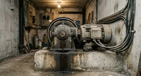 Lift drive components and motor — older hydraulic power pack with high energy consumption